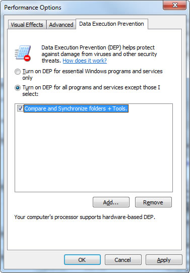 Alternate method to exclude program from DEP